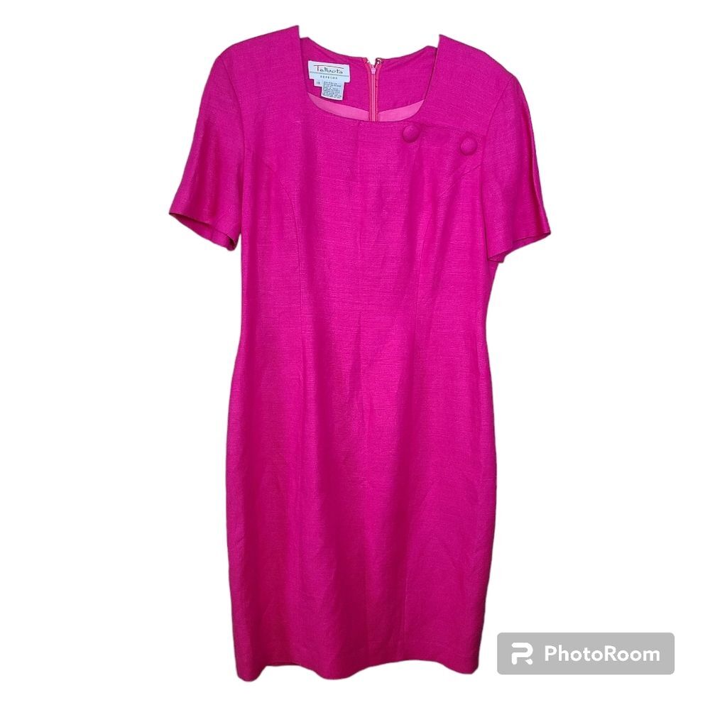 Talbots Size 10 Preppy Depeche Pink Short Sleeve Linen Sheath Dress Old Money - Picture 2 of 8